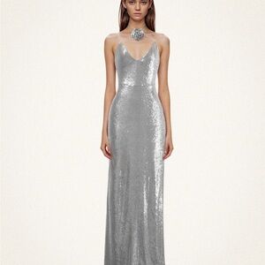 Elegant Silver Sequin Gown